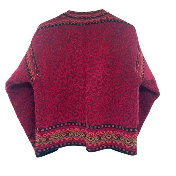 Icelandic Designs Sweater Floral Women Size Large Red Wool Blend Cardigan Lined - Picture 8 of 16